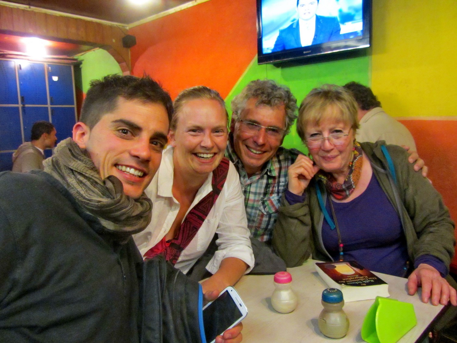 In our favoured Pizzeria close to our Hostal Crancy Croc in Bogota